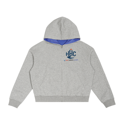 HHC Contrast Plaid Boxy Zip Hoodie